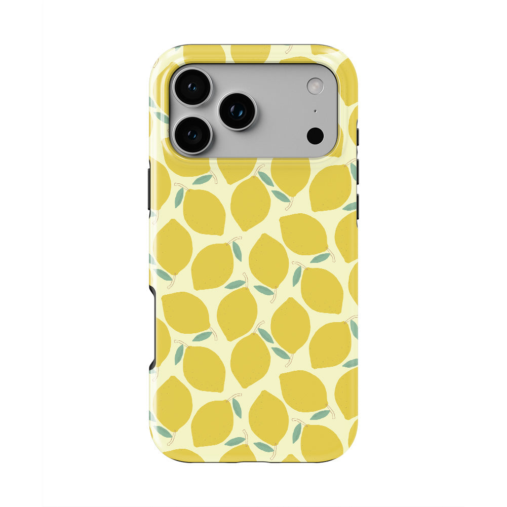 Yellow Lemon Abstract phone case — back view, full print