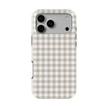 Stone Gingham phone case, back view showing the full gingham check