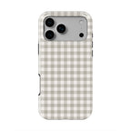 Stone Gingham phone case, back view showing the full gingham check