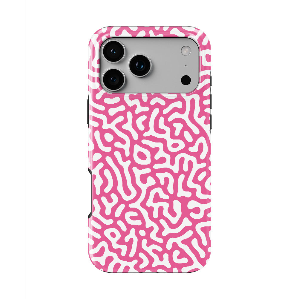 Pink Abstract Doodle phone case — back view, full print