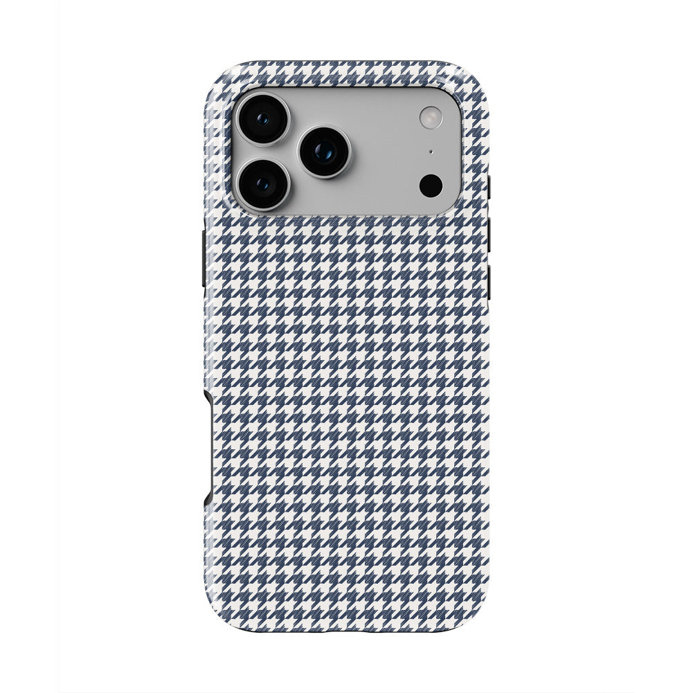 Navy Houndstooth phone case, back view showing the full houndstooth print