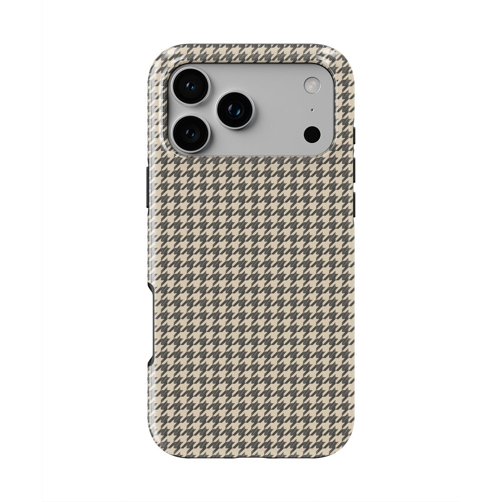 Sand Houndstooth phone case, back view showing the full houndstooth print