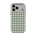 Deep Forest Gingham phone case, back view showing the full gingham check