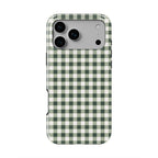 Deep Forest Gingham phone case, back view showing the full gingham check
