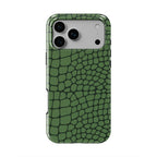 Green Snake phone case, back view showing the full green snakeskin print