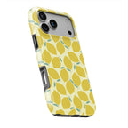 Yellow Lemon Abstract phone case — slight angle, side edge visible