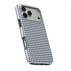 Navy Houndstooth phone case at an angle, front and printed back both visible