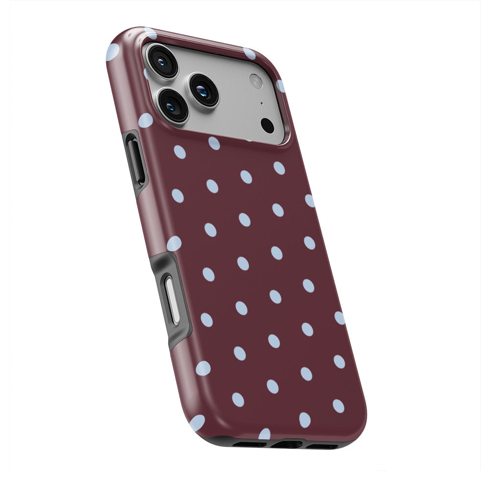 Blue Sky in Burgundy Polka Dots MagSafe Tough Phone Case
