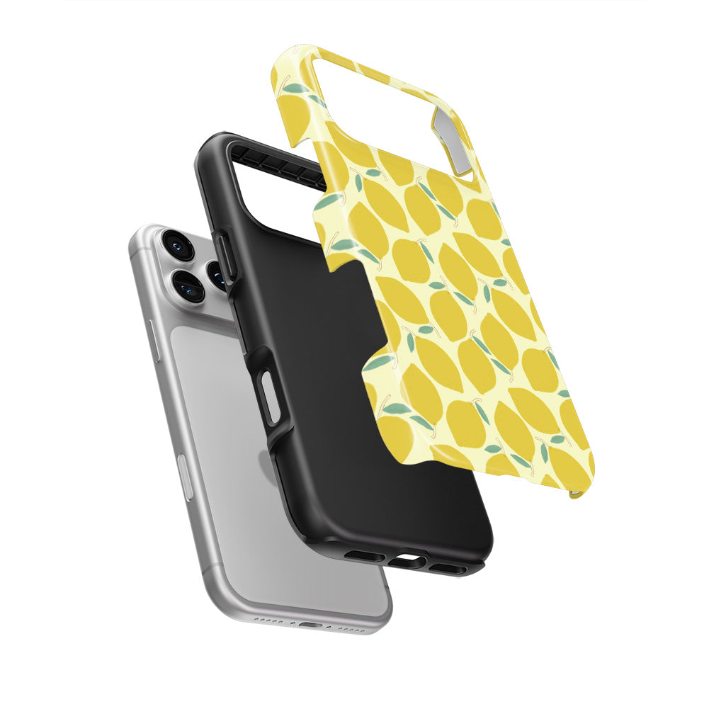 Yellow Lemon Abstract Tough Phone Case — hard outer shell and inner liner separated