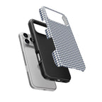 Navy Houndstooth tough phone case with the hard outer shell and inner liner separated