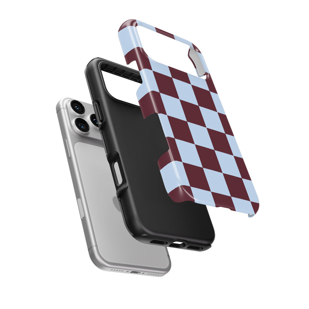 Burgundy and Sky Checkedboard Tough Phone Case