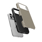 Sand Houndstooth tough phone case with the hard outer shell and inner liner separated