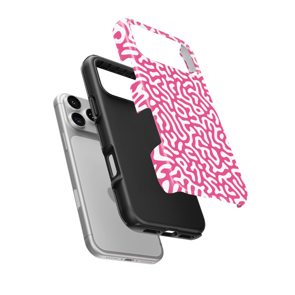 Pink Abstract Doodle Tough Phone Case — hard outer shell and inner liner separated