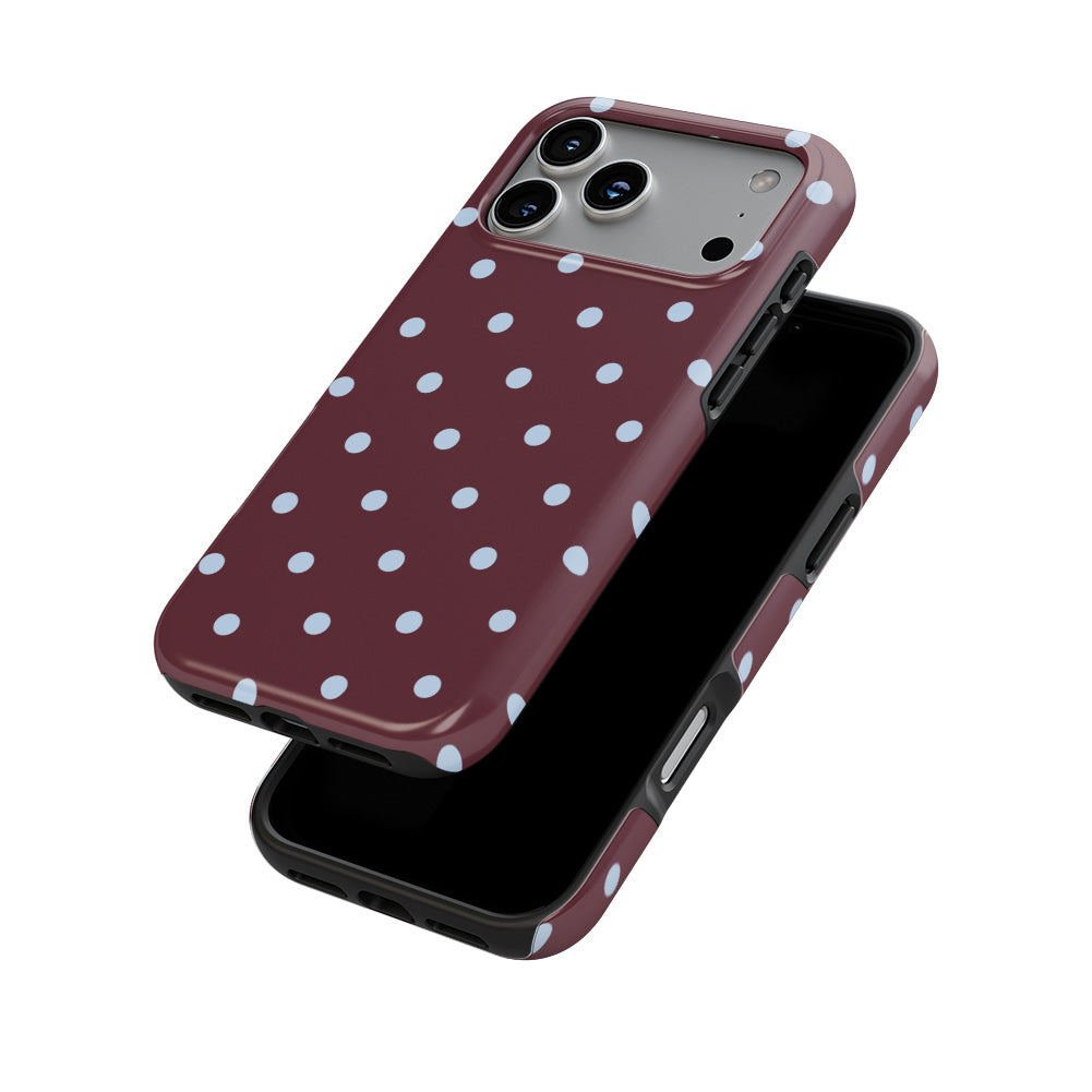 Blue Sky in Burgundy Polka Dots MagSafe Tough Phone Case