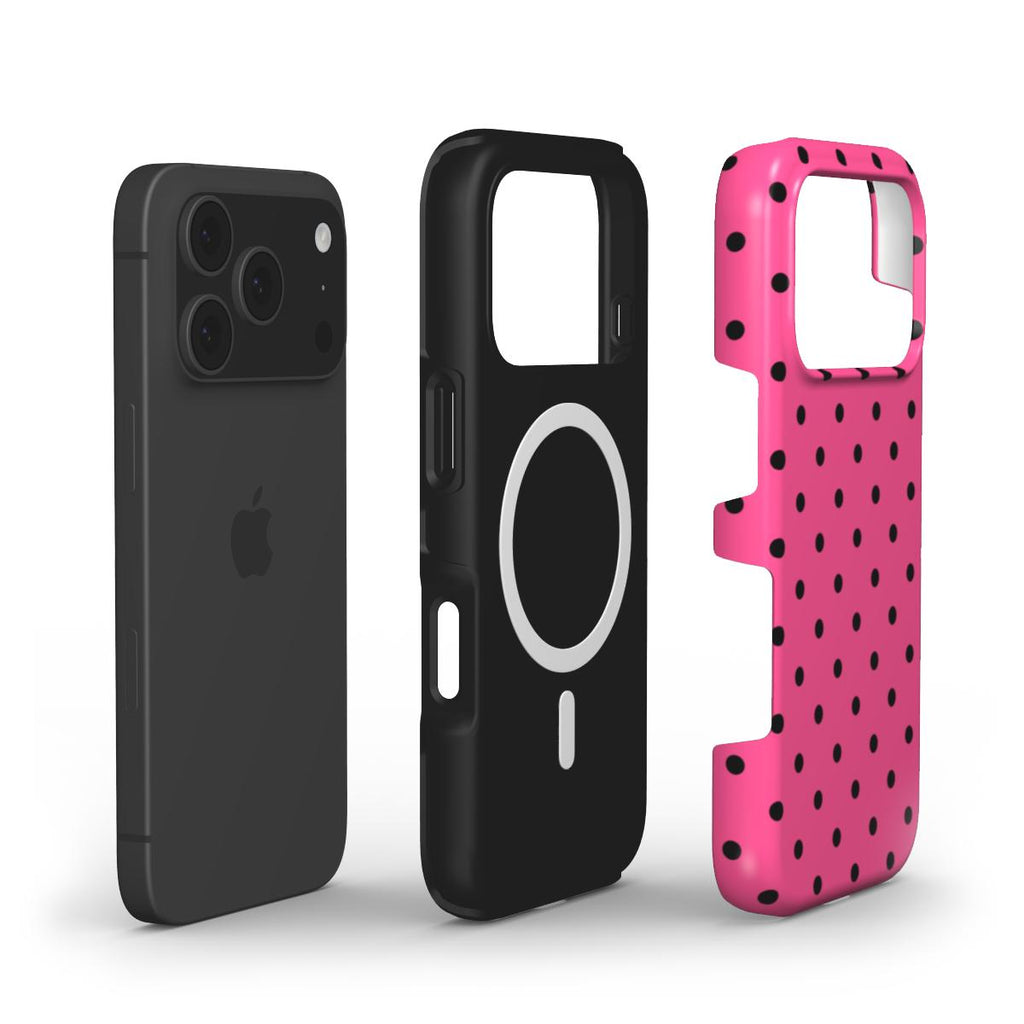Black Pink Polka Dots MagSafe Tough Phone Case