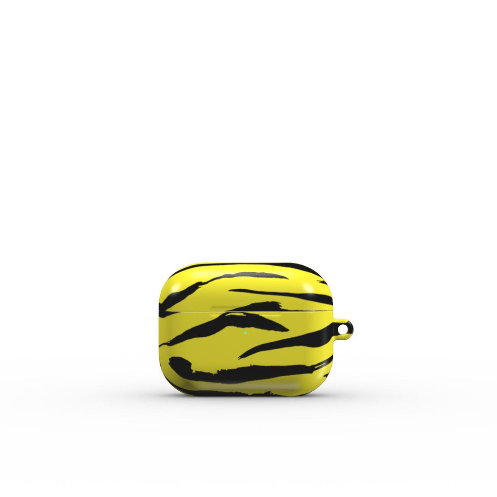 Black in Yellow Tiger Apple AirPods Tough Case, 3D product render