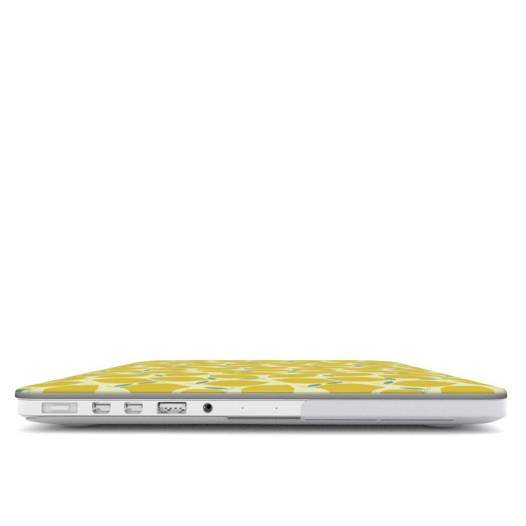 Yellow Lemon Abstract MacBook Case — angled view