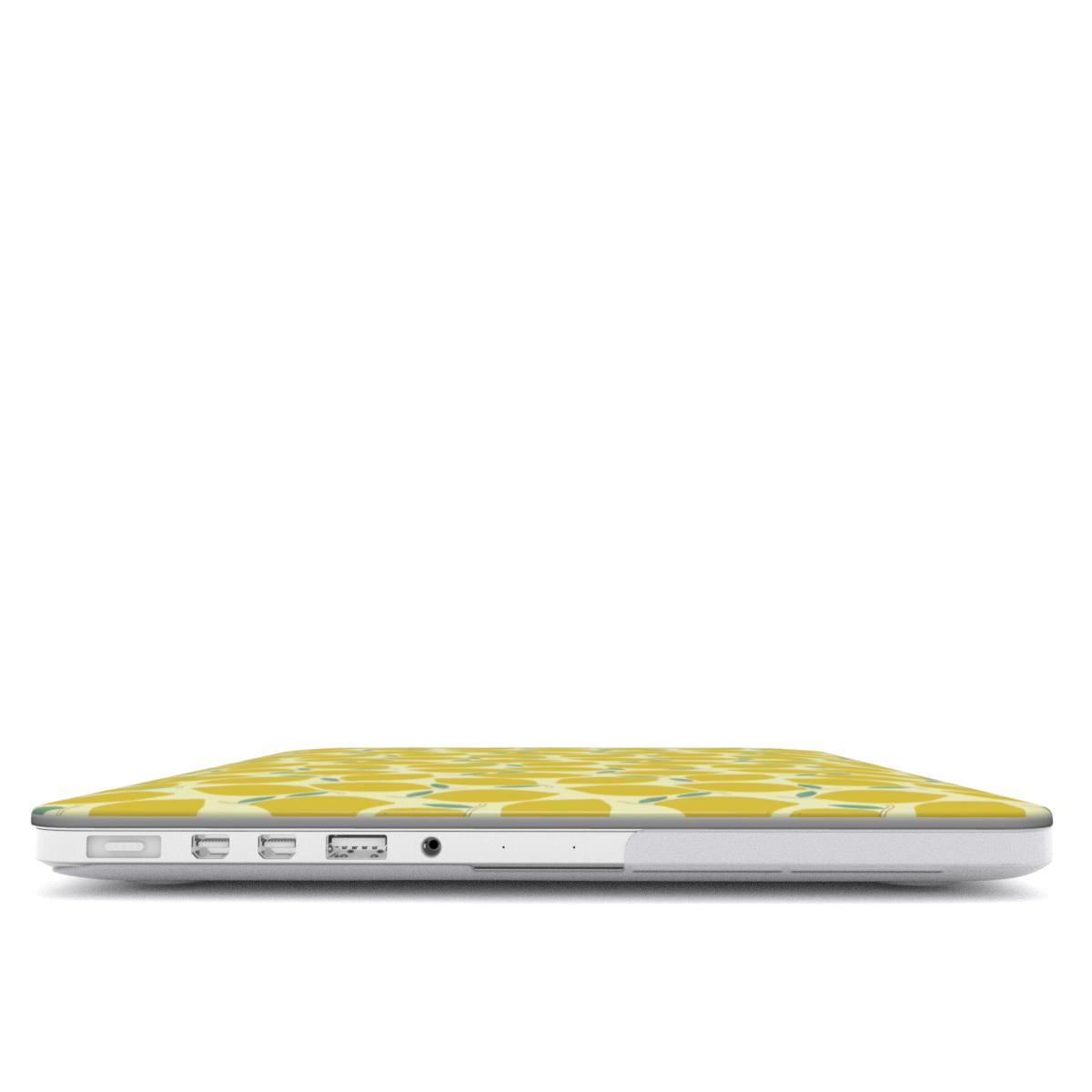 Yellow Lemon Abstract MacBook Case — angled view
