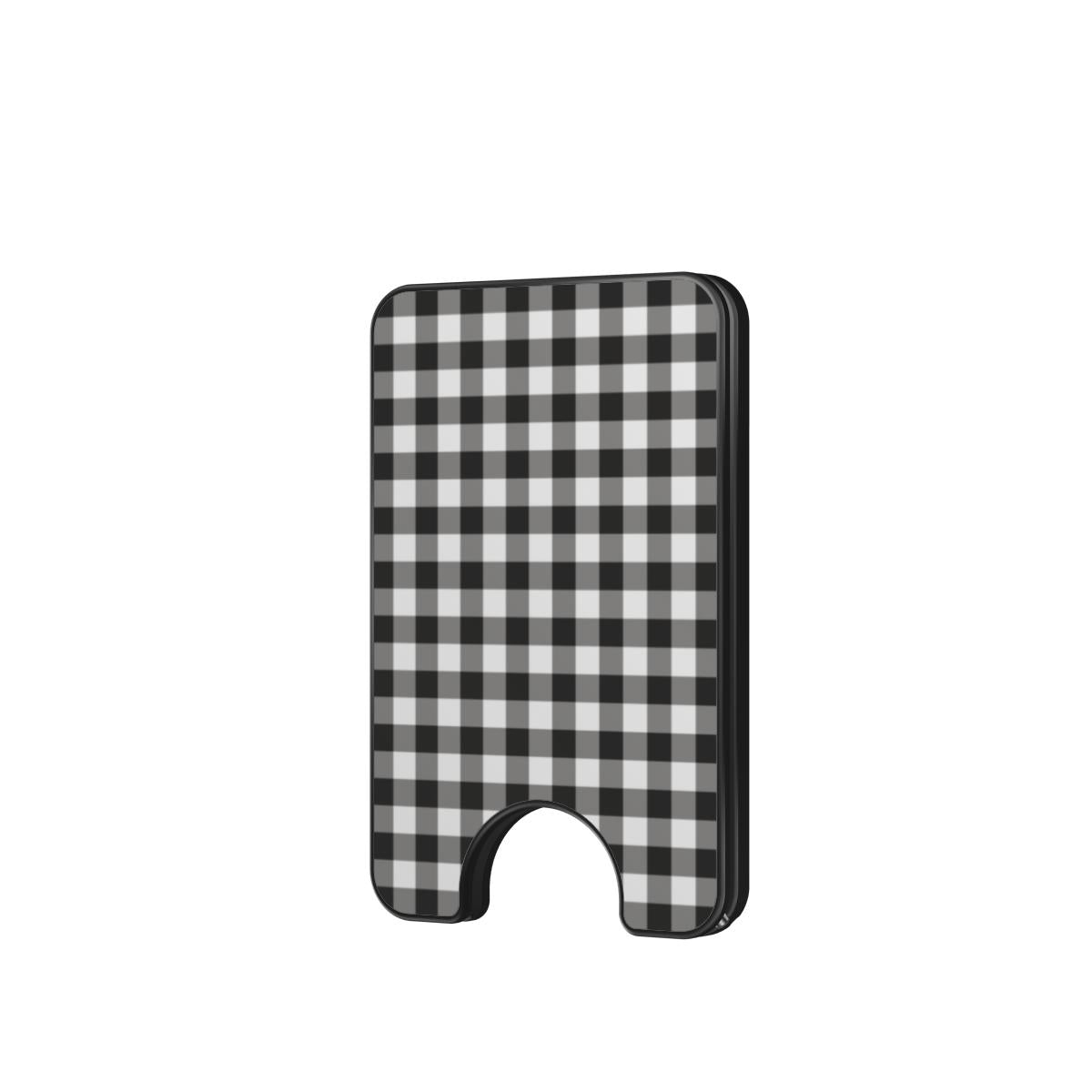 Black and White Gingham Magnetic Wallet, 3D product render