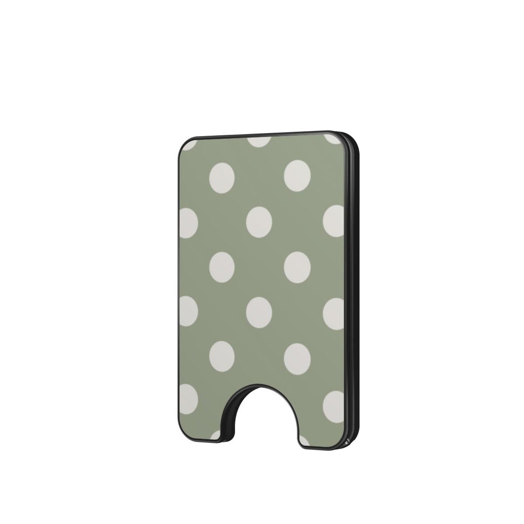 White in Sage Polka Dots Magnetic wallet