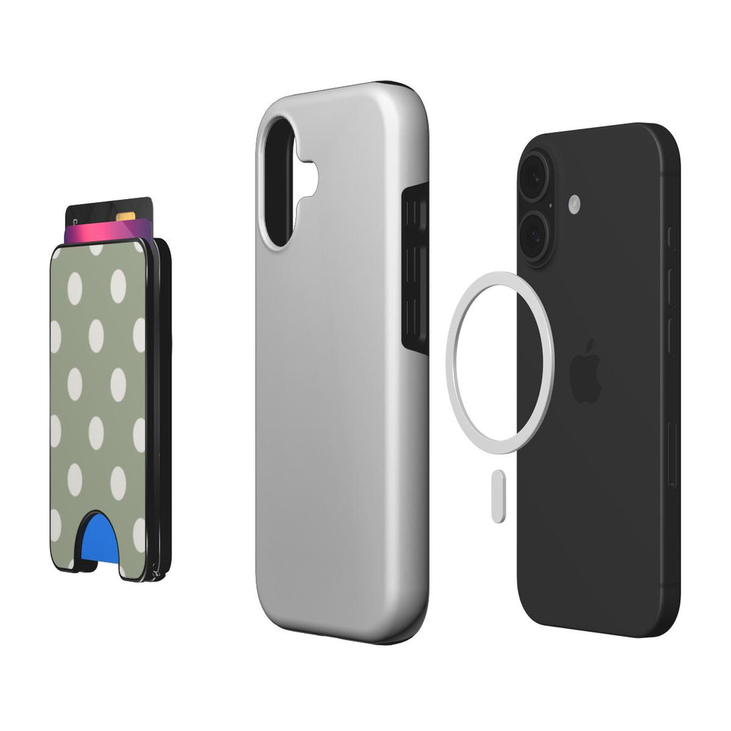 White in Sage Polka Dots Magnetic wallet
