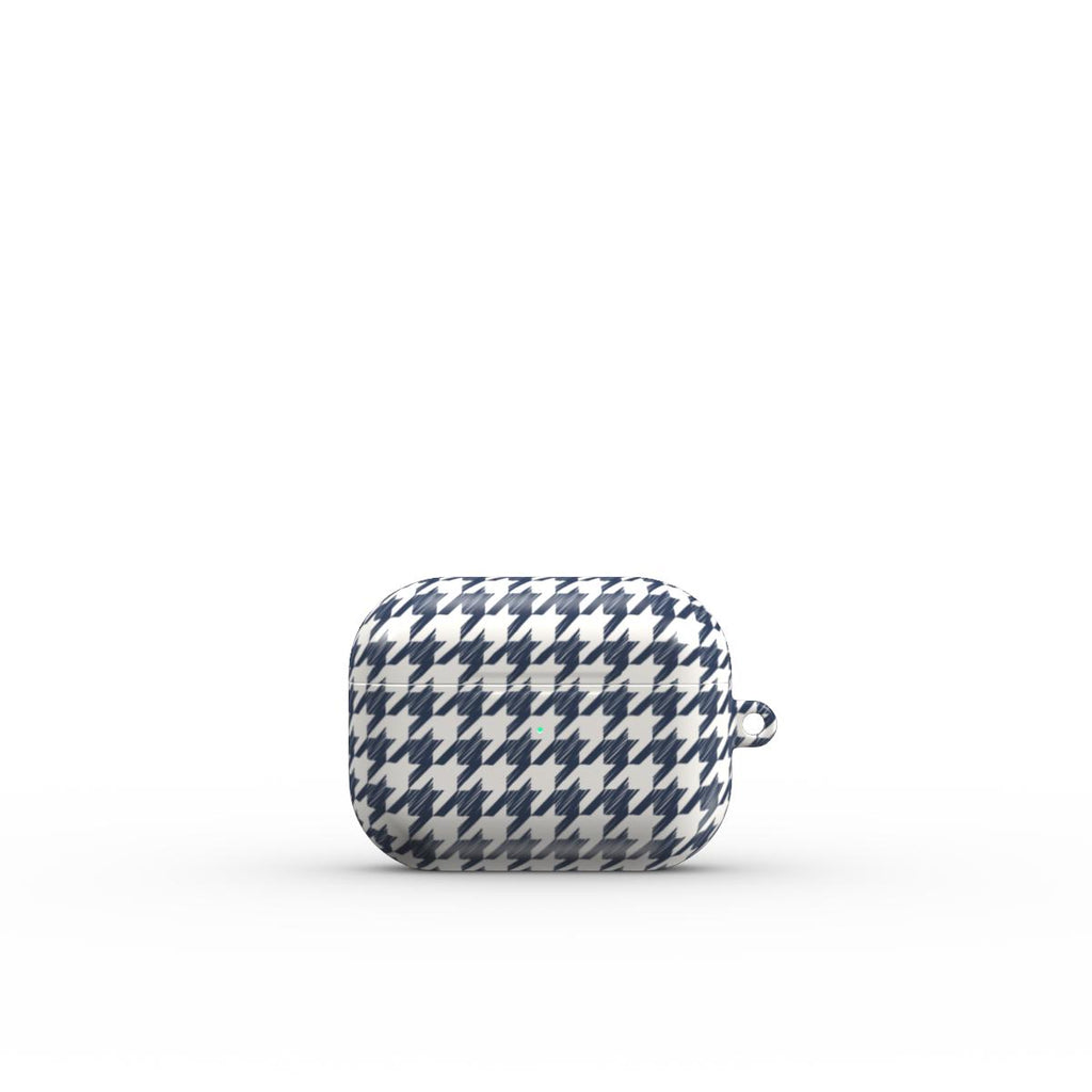 Navy Houndstooth Apple AirPods Tough Case — angled view
