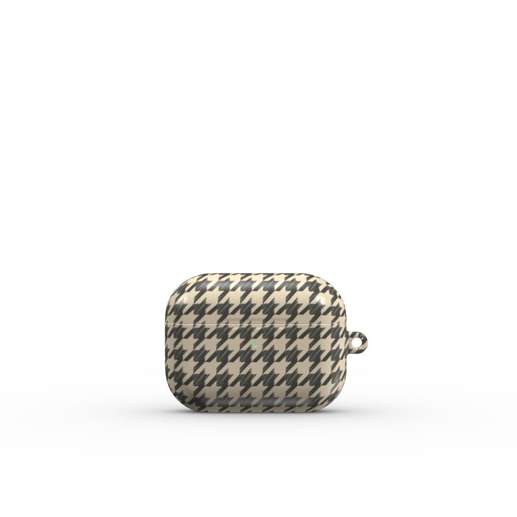 Sand Houndstooth Apple AirPods Tough Case — angled view