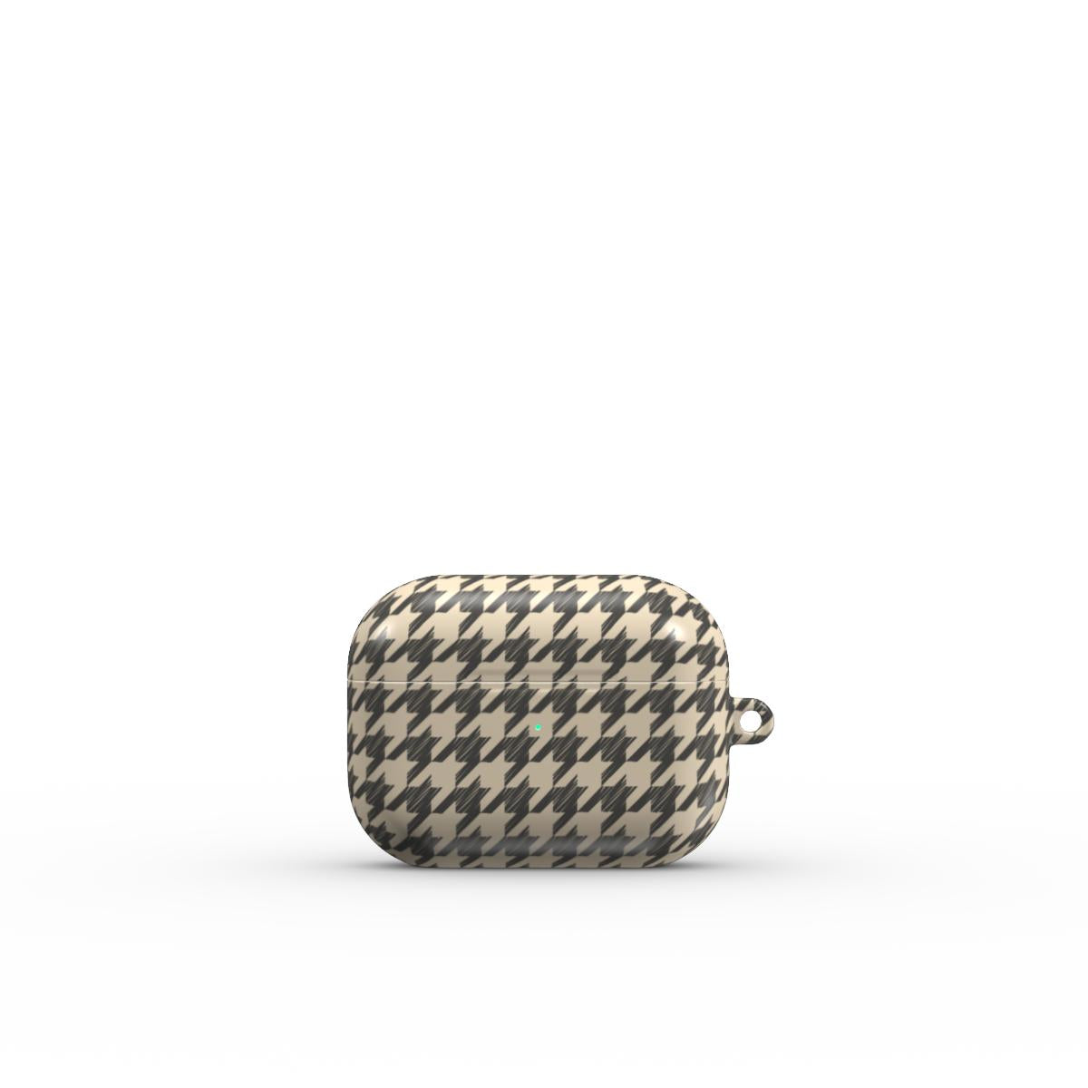 Sand Houndstooth Apple AirPods Tough Case — angled view