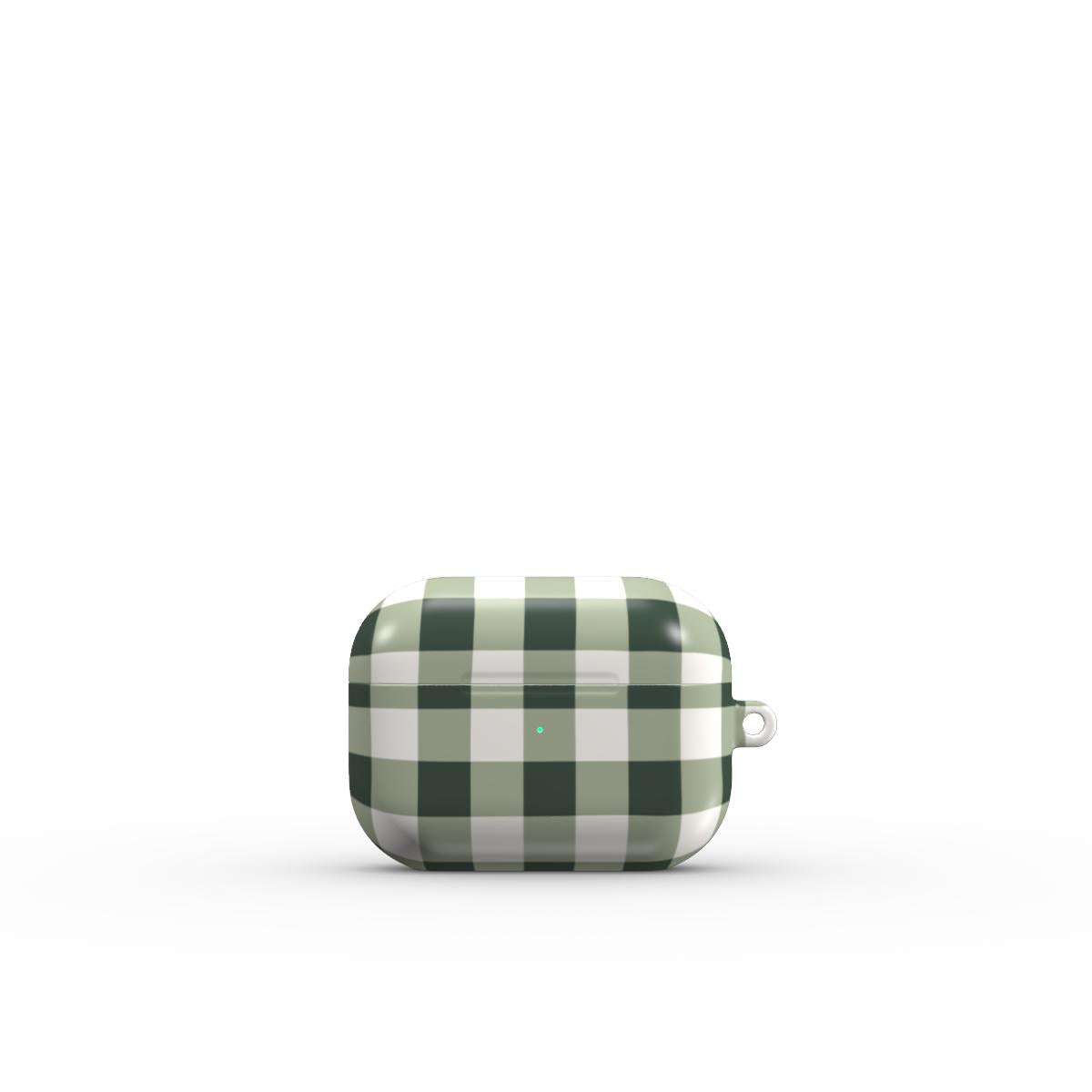 Deep Forest Gingham Apple AirPods Tough Case — angled view