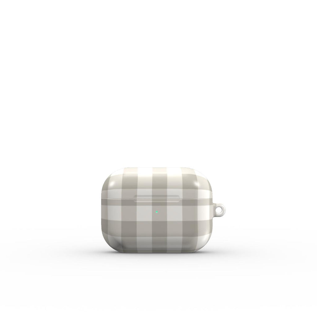 Stone Gingham Apple AirPods Tough Case — angled view