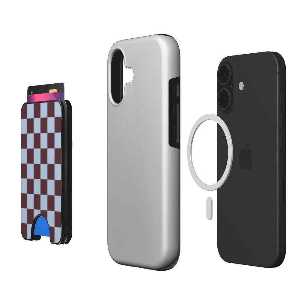 Burgundy and Sky Checkedboard Magnetic wallet