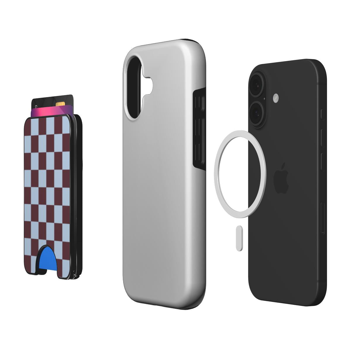 Burgundy and Sky Checkedboard Magnetic wallet