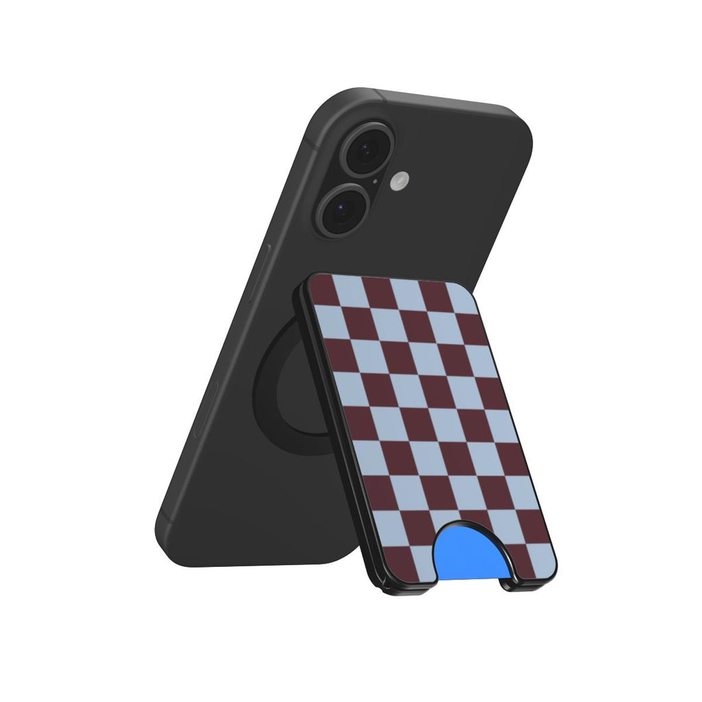 Burgundy and Sky Checkedboard Magnetic wallet