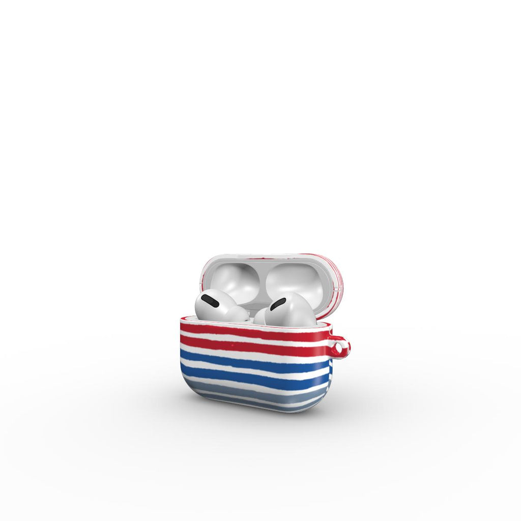 Textile Red Blue Stripes Apple AirPods Tough Case
