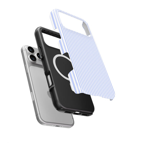 Baby Blue Stripes MagSafe Tough Phone Case — case separated from phone, MagSafe ring visible