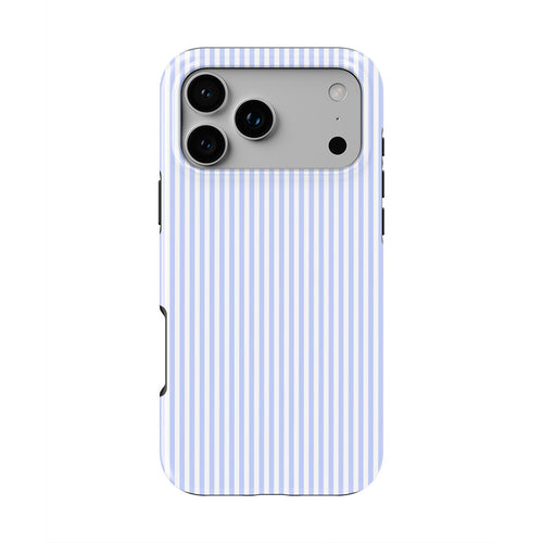 Baby Blue Stripes phone case — back view, full print