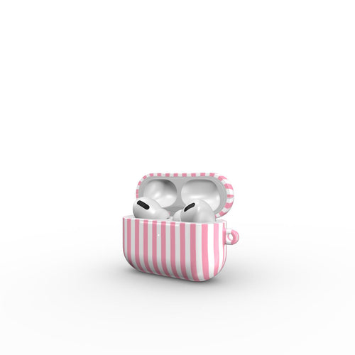 Baby Pink Stripes Apple AirPods Tough Case, 3D product render
