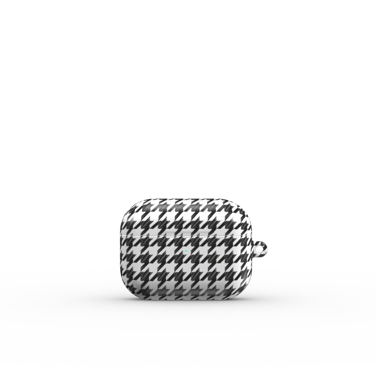 Black in White Houndstooth Apple AirPods Tough Case — angled view