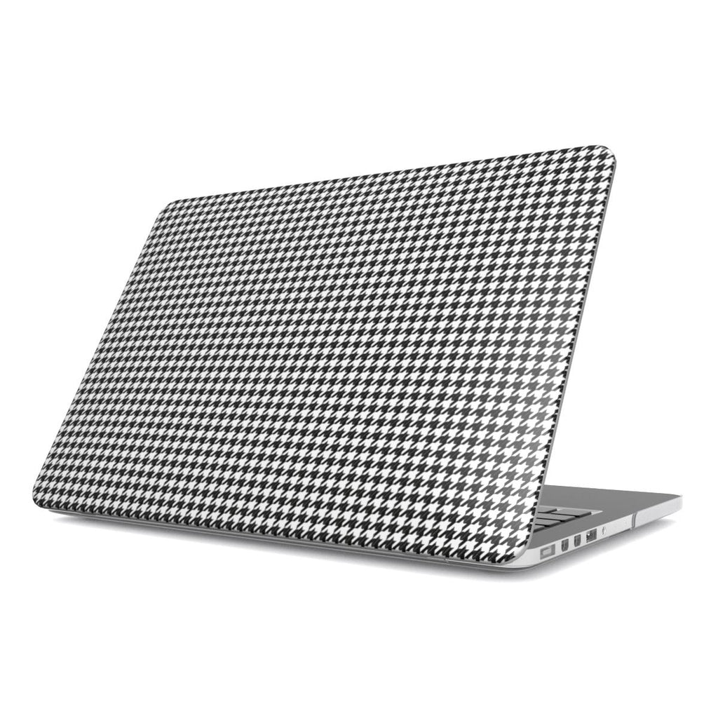 Black in White Houndstooth MacBook Case — full view, print at lid scale
