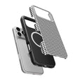 Black in White Houndstooth MagSafe Tough Phone Case — case separated from phone, MagSafe ring visible