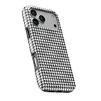 Black in White Houndstooth phone case — slight angle, side edge visible