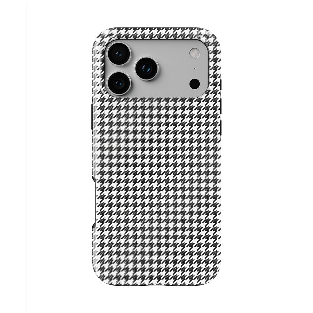 Black in White Houndstooth phone case — back view, full print