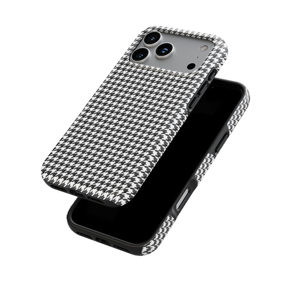 Black in White Houndstooth phone case — front and back