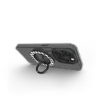 Black in White Houndstooth Ring Holder — folded out as a kickstand, phone in landscape