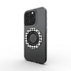 Black in White Houndstooth Ring Holder — on phone, angled view