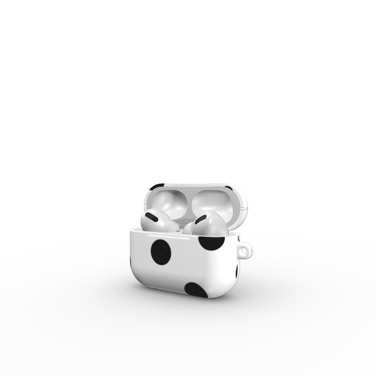 Black in White Polka Dots Apple AirPods Tough Case, 3D product render