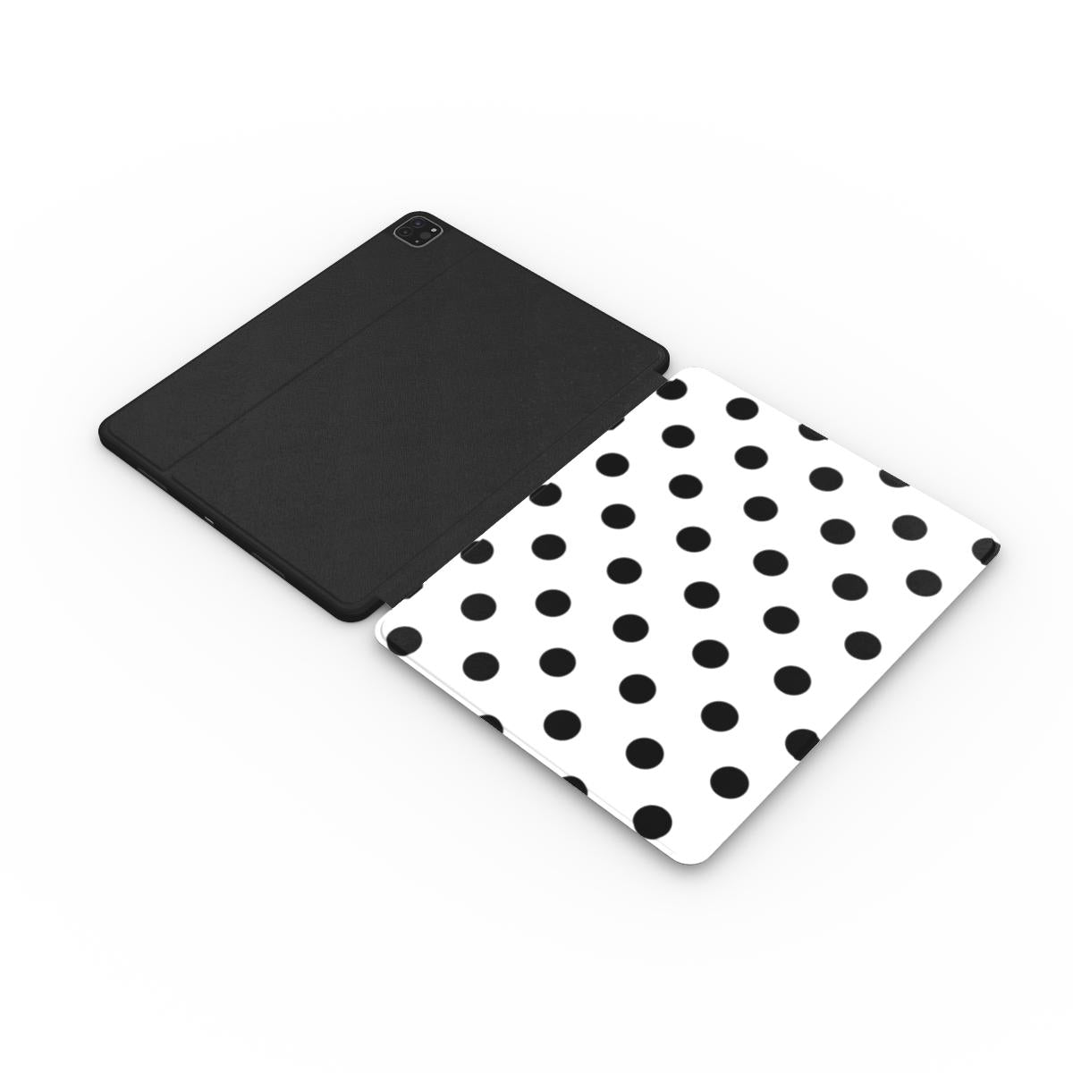 Black in White Polka Dots Apple iPad Case, 3D product render