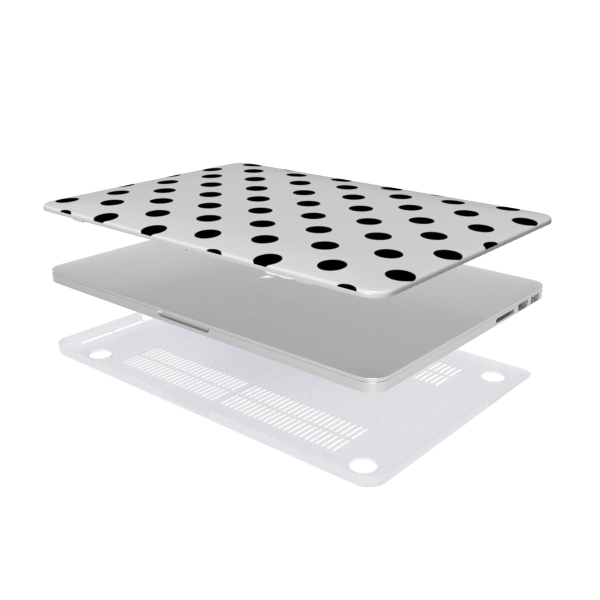 Black in White Polka Dots MacBook Case, 3D product render