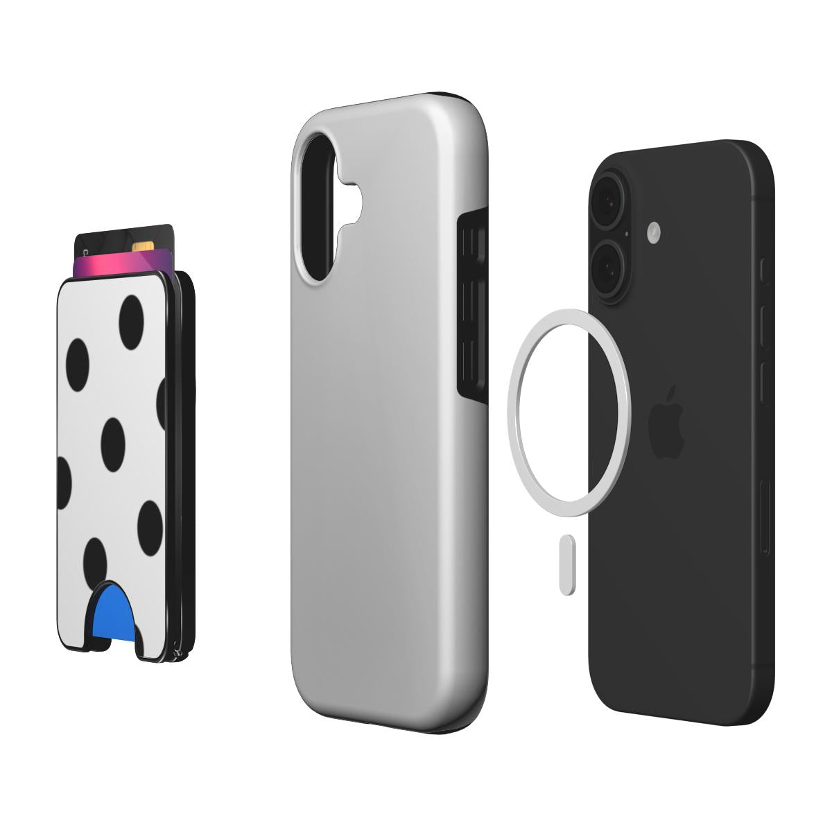 Black in White Polka Dots Magnetic Wallet, 3D product render