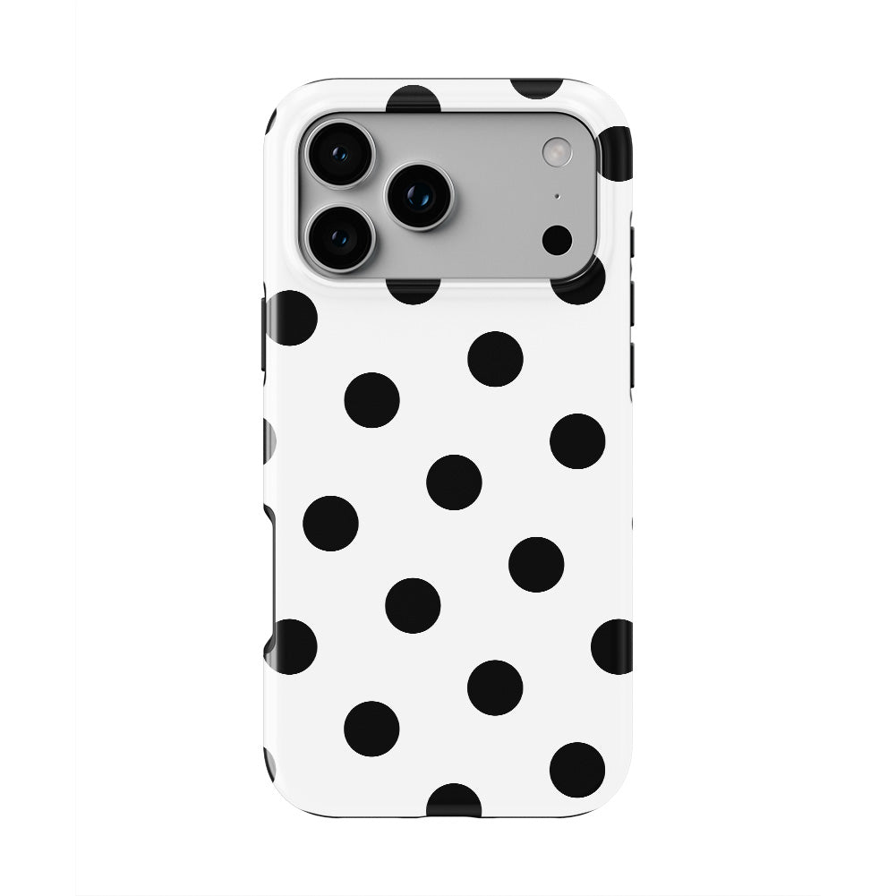 Black in White Polka Dots phone case — back view, full print